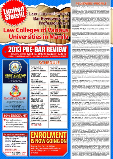 2013 Bar Review Schedule in Iloilo City